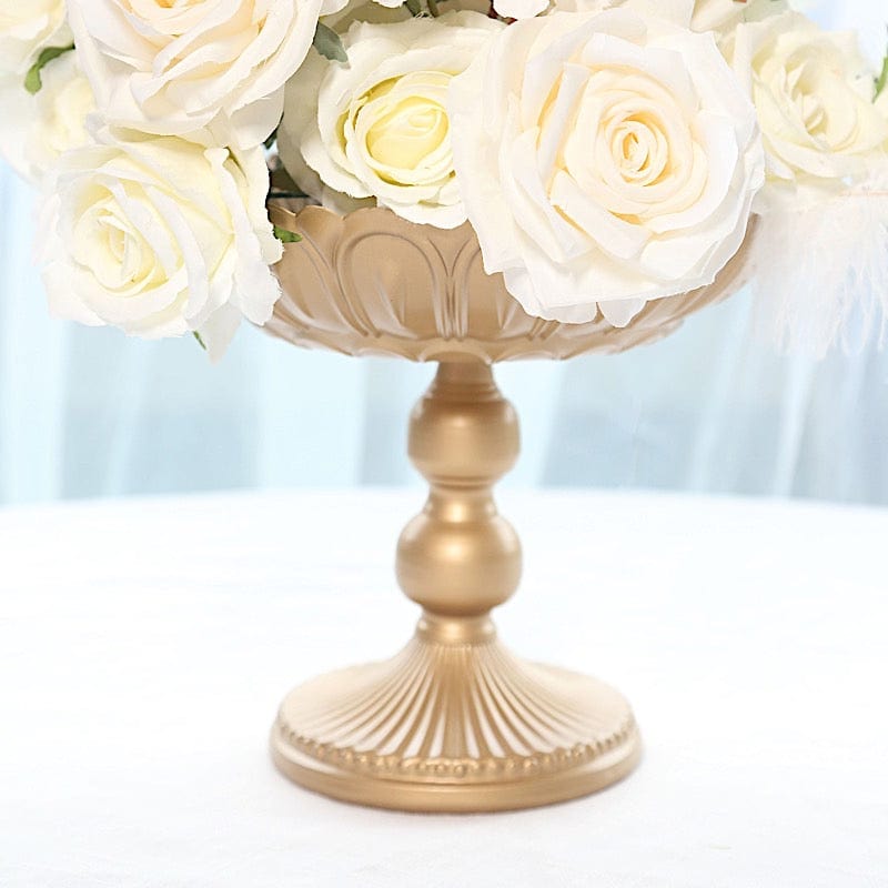 4 Metal Compote Pedestal Bowl Flower Vases in Vintage Floral Pattern - Gold VASE_PB010_MET_10_GOLD