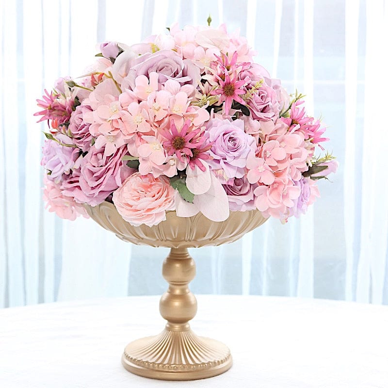 4 Metal Compote Pedestal Bowl Flower Vases in Vintage Floral Pattern - Gold VASE_PB010_MET_10_GOLD