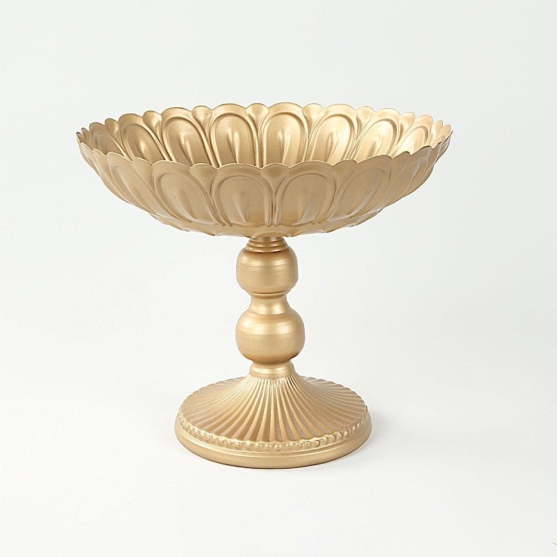 4 Metal Compote Pedestal Bowl Flower Vases in Vintage Floral Pattern - Gold VASE_PB010_MET_10_GOLD