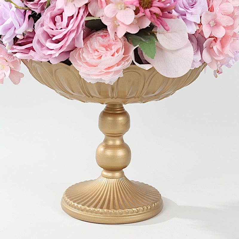 4 Metal Compote Pedestal Bowl Flower Vases in Vintage Floral Pattern - Gold VASE_PB010_MET_10_GOLD