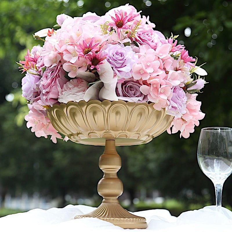 4 Metal Compote Pedestal Bowl Flower Vases in Vintage Floral Pattern - Gold VASE_PB010_MET_10_GOLD