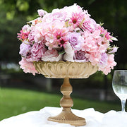 4 Metal Compote Pedestal Bowl Flower Vases in Vintage Floral Pattern - Gold VASE_PB010_MET_10_GOLD