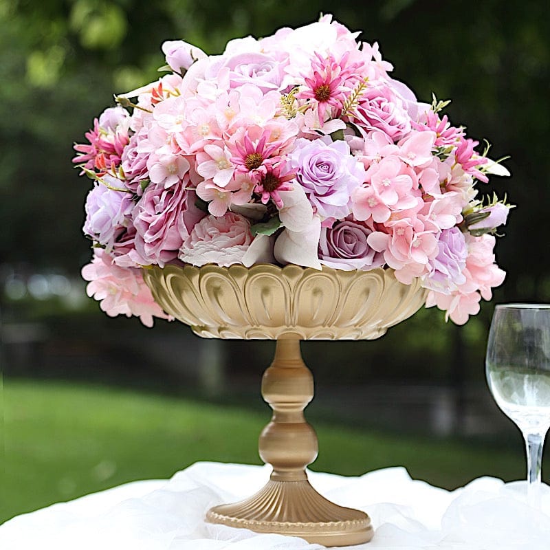 4 Metal Compote Pedestal Bowl Flower Vases in Vintage Floral Pattern - Gold VASE_PB010_MET_10_GOLD
