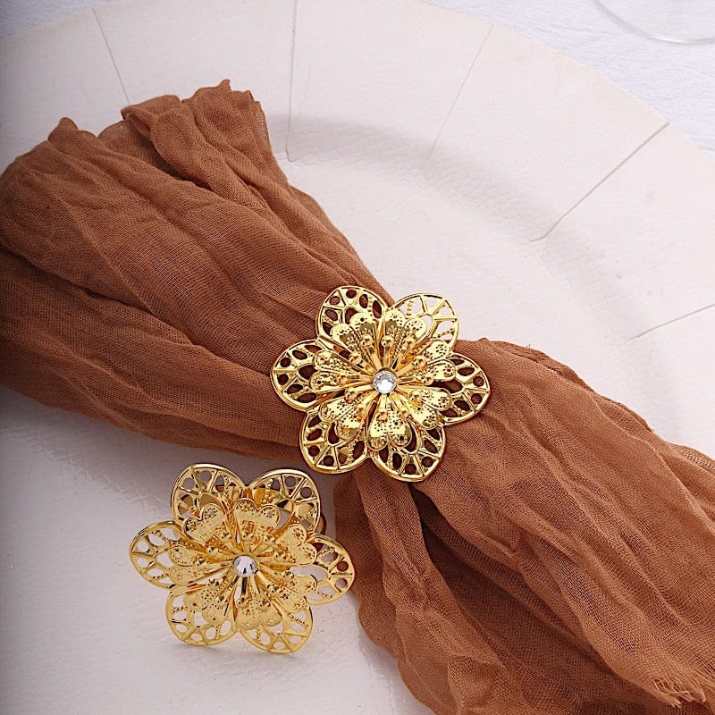 4 Metal Hollow Sun Flower Napkin Rings