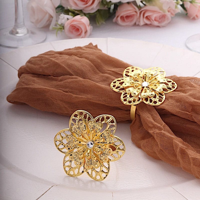 4 Metal Hollow Sun Flower Napkin Rings