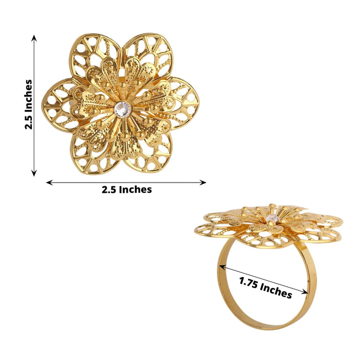 4 Metal Hollow Sun Flower Napkin Rings