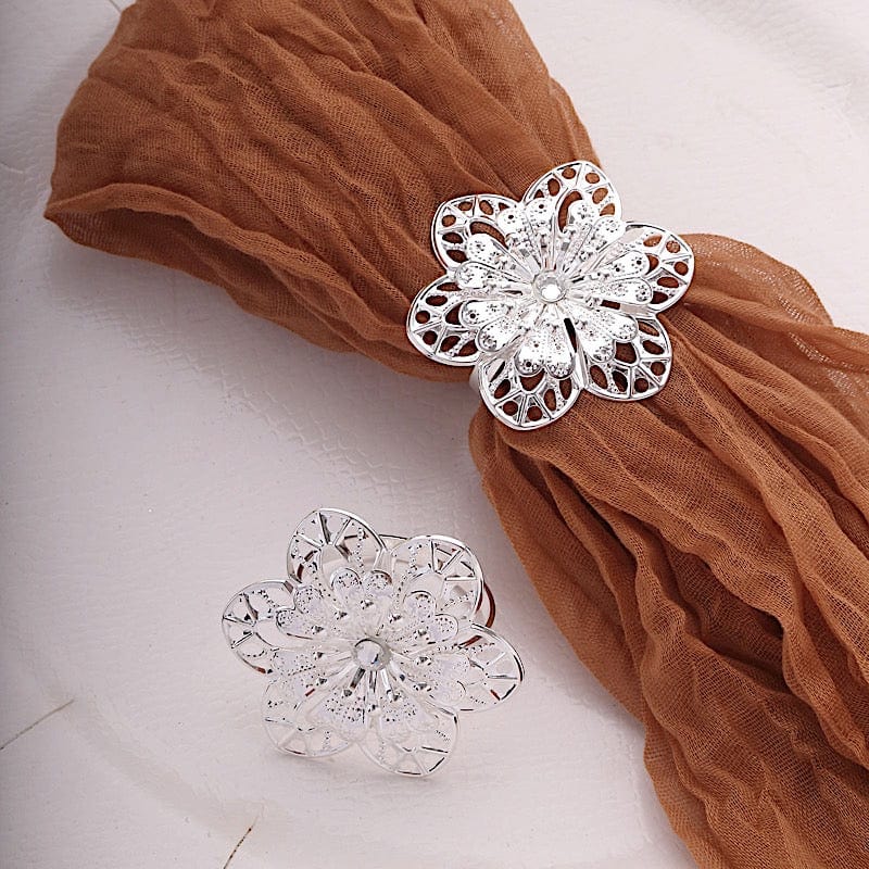 4 Metal Hollow Sun Flower Napkin Rings