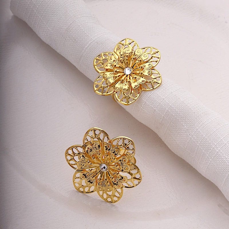 4 Metal Hollow Sun Flower Napkin Rings