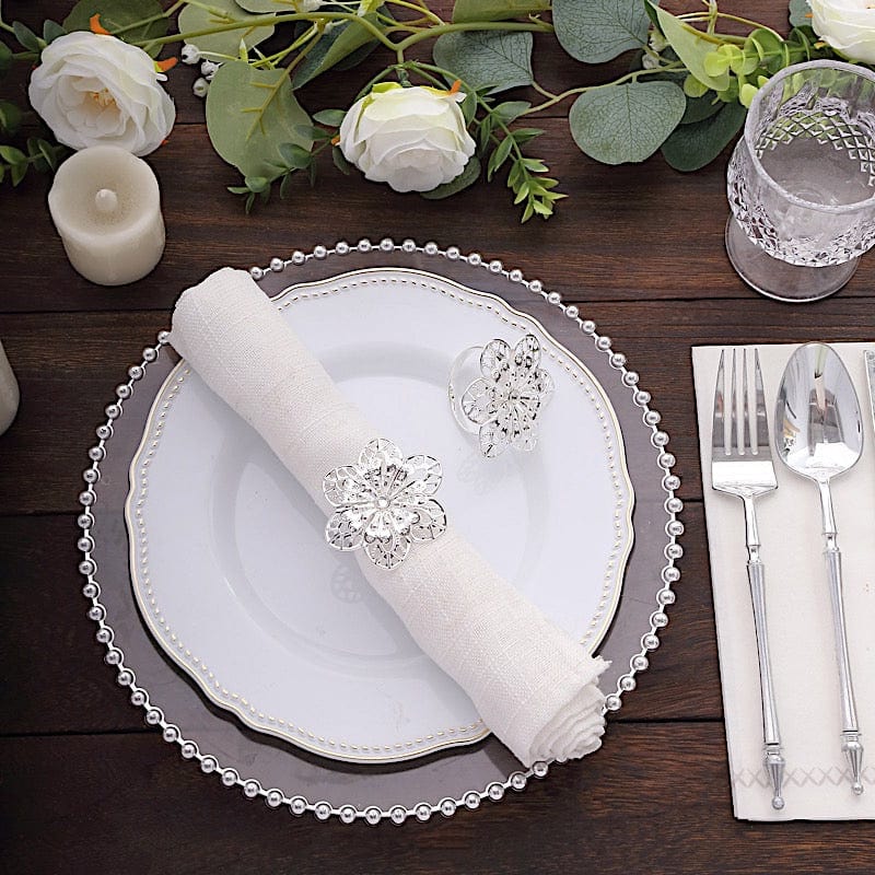 4 Metal Hollow Sun Flower Napkin Rings