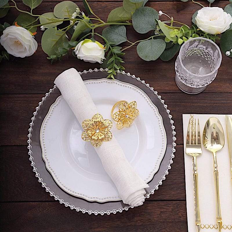 4 Metal Hollow Sun Flower Napkin Rings