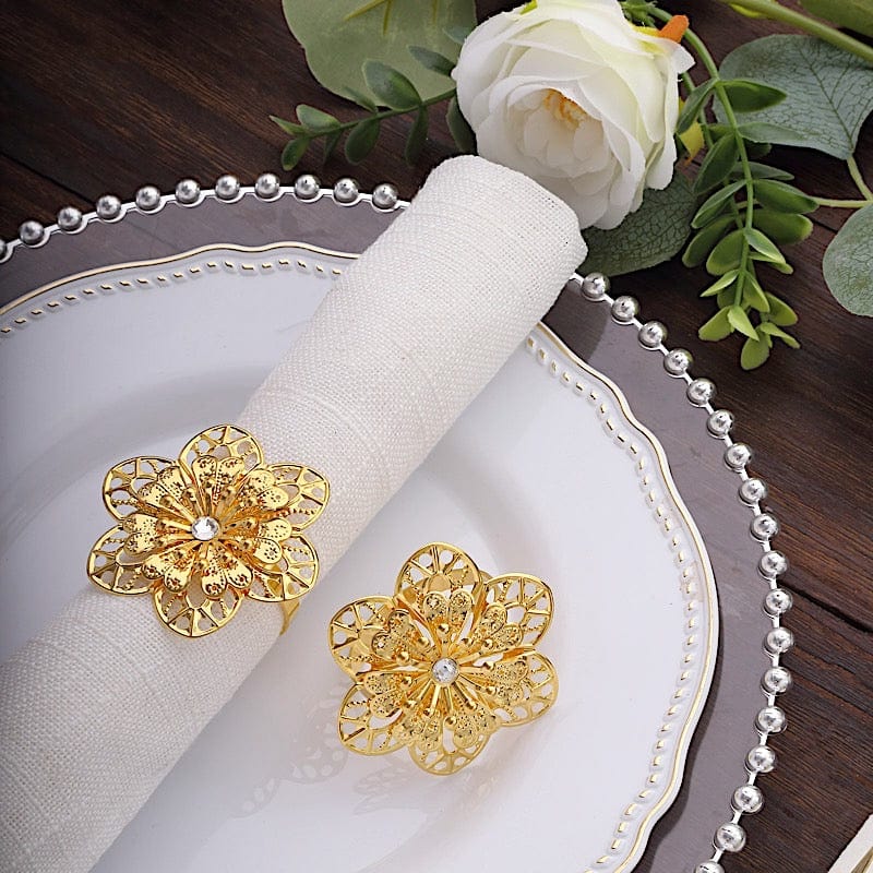 4 Metal Hollow Sun Flower Napkin Rings