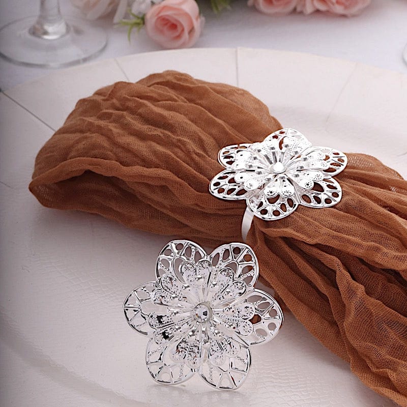 4 Metal Hollow Sun Flower Napkin Rings