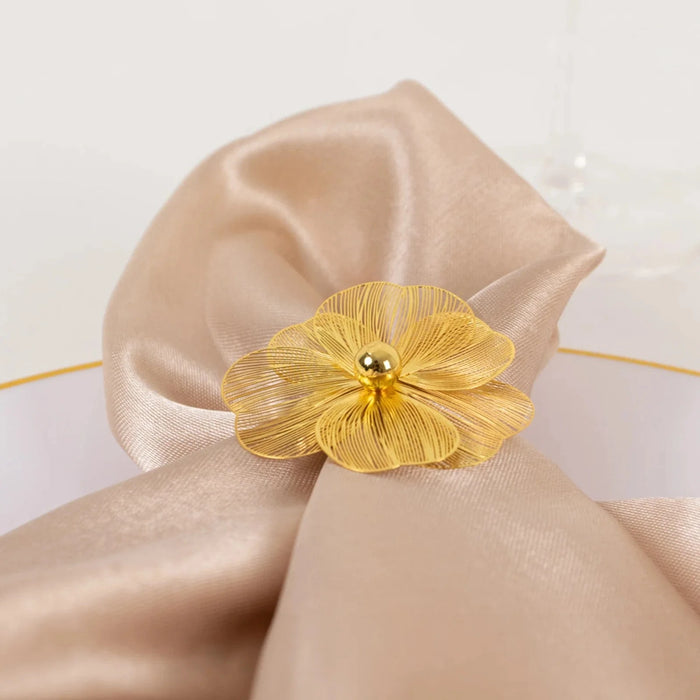 4 Metal Jasmine Flower Napkin Rings with Pearl Center