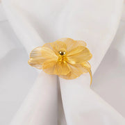 4 Metal Jasmine Flower Napkin Rings with Pearl Center