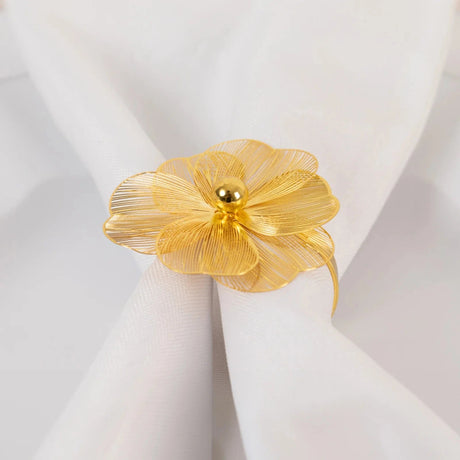 4 Metal Jasmine Flower Napkin Rings with Pearl Center