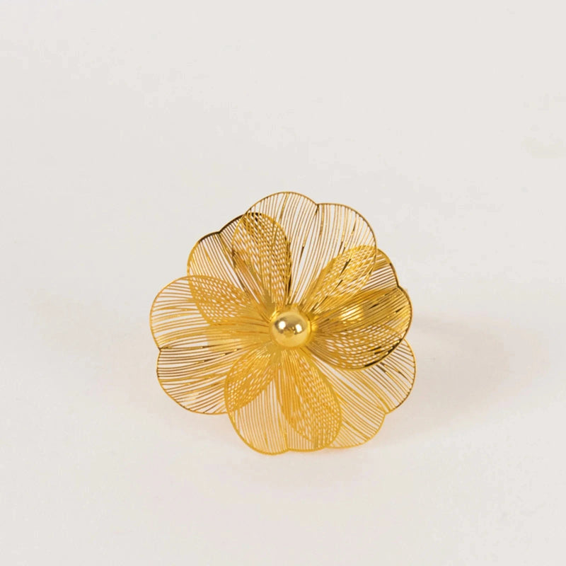 4 Metal Jasmine Flower Napkin Rings with Pearl Center