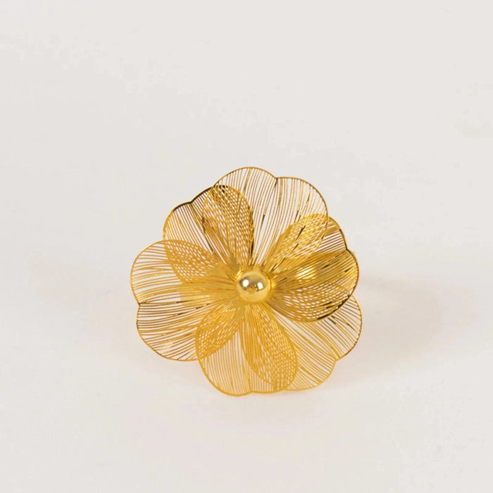 4 Metal Jasmine Flower Napkin Rings with Pearl Center