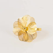 4 Metal Jasmine Flower Napkin Rings with Pearl Center