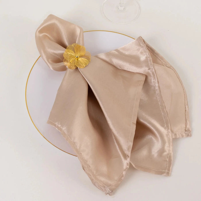 4 Metal Jasmine Flower Napkin Rings with Pearl Center