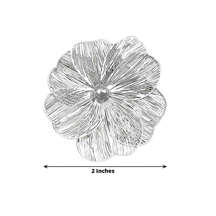 4 Metal Jasmine Flower Napkin Rings with Pearl Center