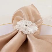 4 Metal Jasmine Flower Napkin Rings with Pearl Center