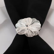 4 Metal Jasmine Flower Napkin Rings with Pearl Center