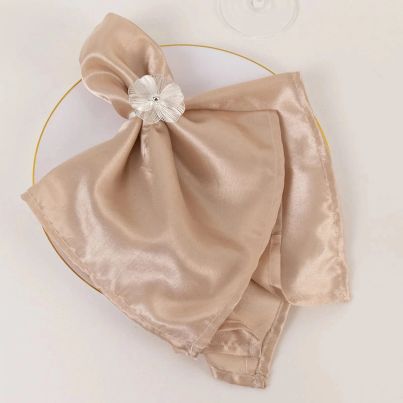 4 Metal Jasmine Flower Napkin Rings with Pearl Center