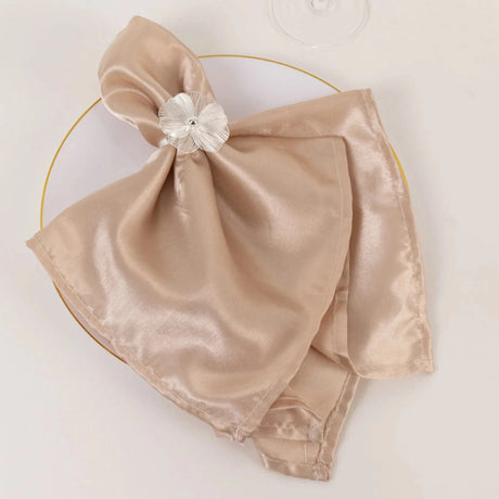 4 Metal Jasmine Flower Napkin Rings with Pearl Center