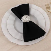 4 Metal Jasmine Flower Napkin Rings with Pearl Center