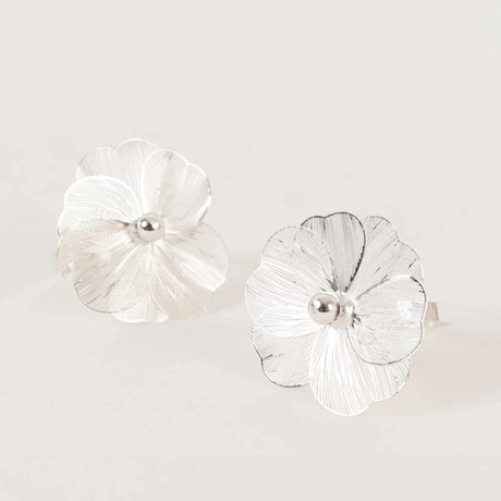 4 Metal Jasmine Flower Napkin Rings with Pearl Center