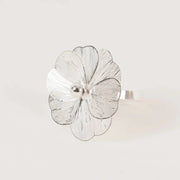 4 Metal Jasmine Flower Napkin Rings with Pearl Center