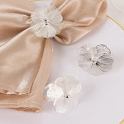 4 Metal Jasmine Flower Napkin Rings with Pearl Center
