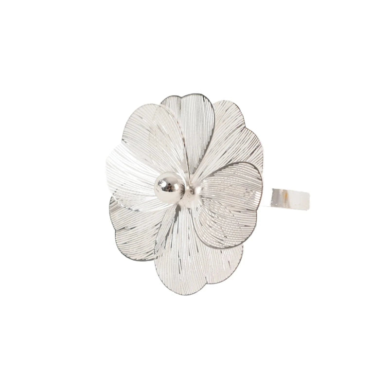 4 Metal Jasmine Flower Napkin Rings with Pearl Center NAP_RING_MET004_SILV