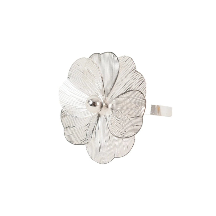 4 Metal Jasmine Flower Napkin Rings with Pearl Center NAP_RING_MET004_SILV