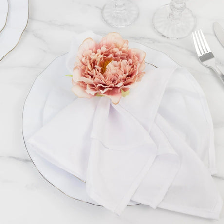 4 Metal Napkin Rings with Silk Peony Flower