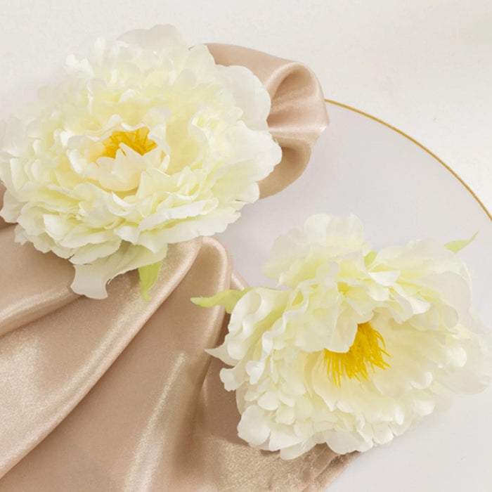 4 Metal Napkin Rings with Silk Peony Flower
