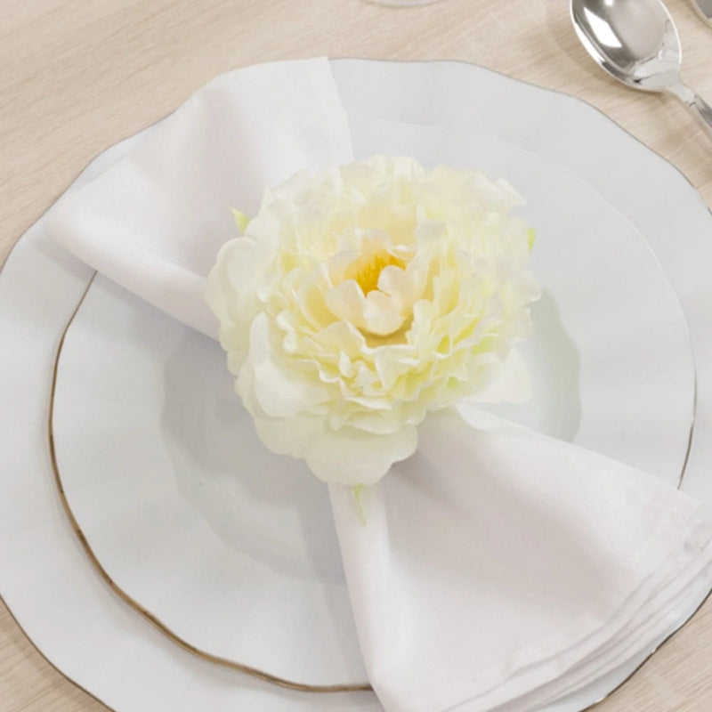 4 Metal Napkin Rings with Silk Peony Flower