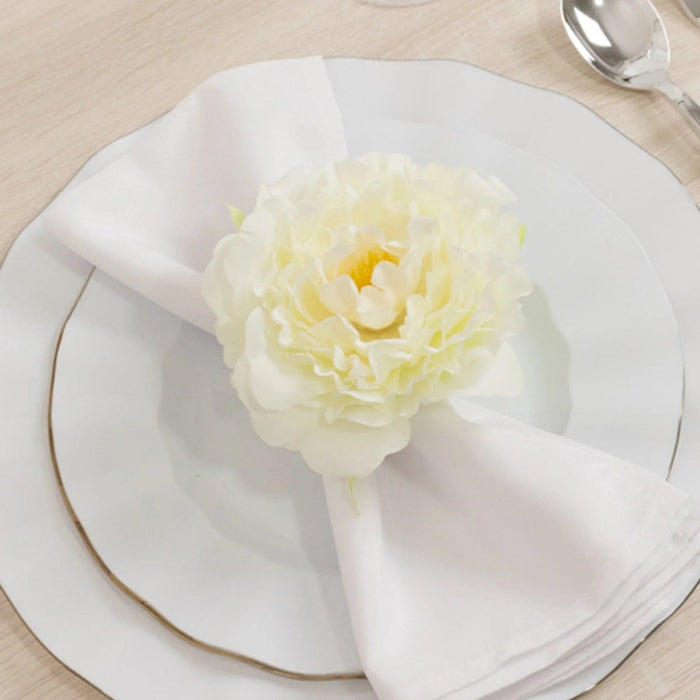 4 Metal Napkin Rings with Silk Peony Flower