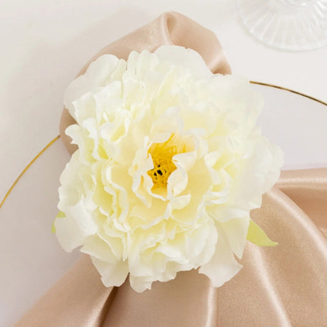 4 Metal Napkin Rings with Silk Peony Flower