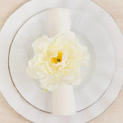 4 Metal Napkin Rings with Silk Peony Flower