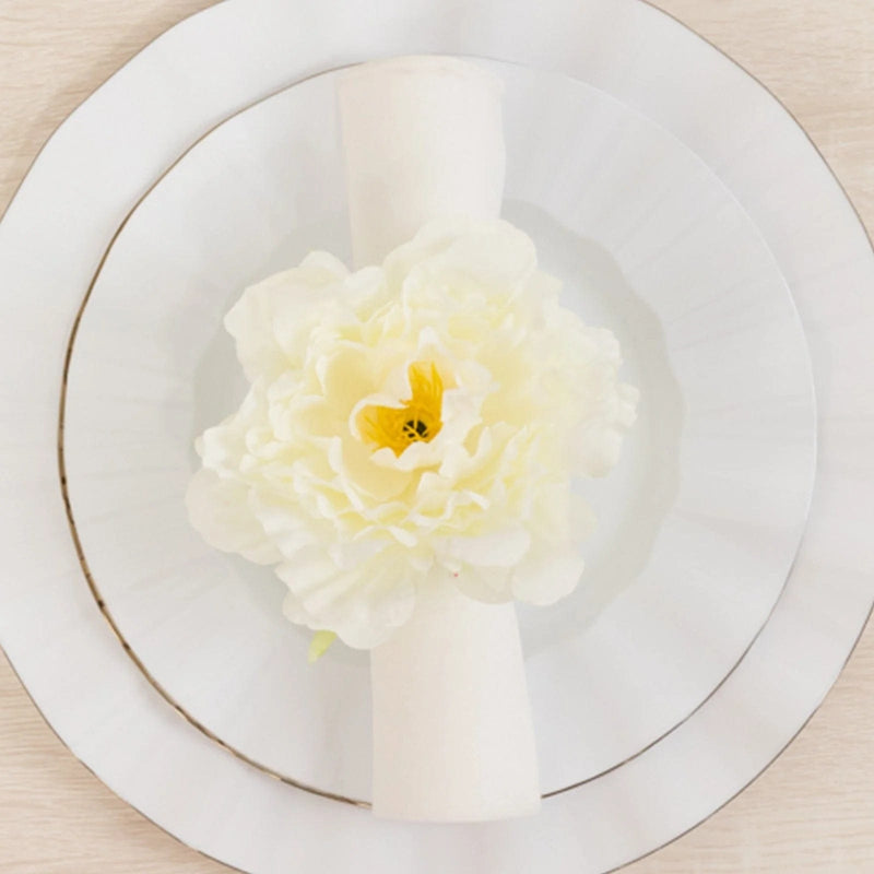 4 Metal Napkin Rings with Silk Peony Flower