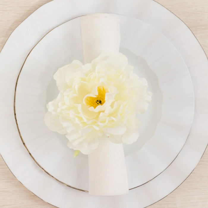 4 Metal Napkin Rings with Silk Peony Flower