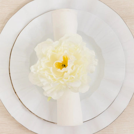 4 Metal Napkin Rings with Silk Peony Flower