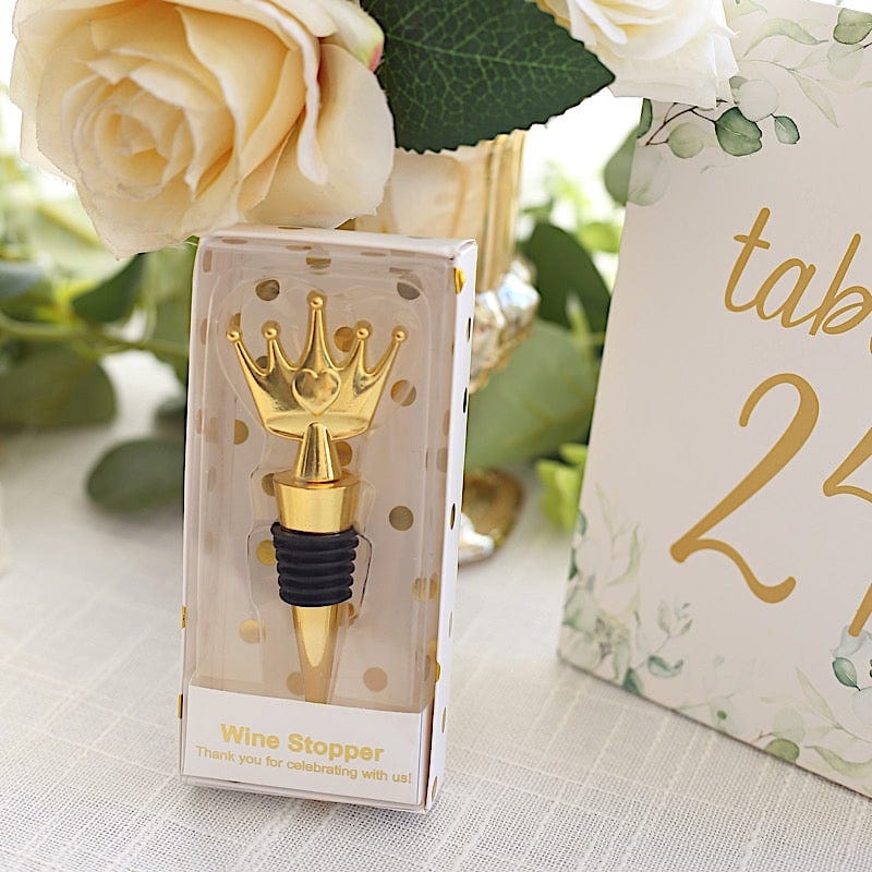 4" Metal Princess Crown Bottle Stopper with Gift Box - Gold and Clear STOP_CROWN01_GOLD