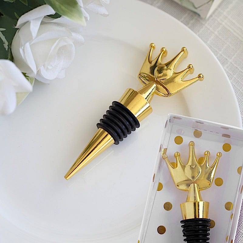 4" Metal Princess Crown Bottle Stopper with Gift Box - Gold and Clear STOP_CROWN01_GOLD