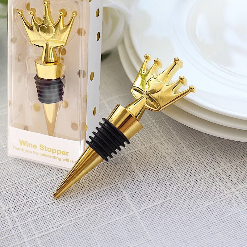 4" Metal Princess Crown Bottle Stopper with Gift Box - Gold and Clear STOP_CROWN01_GOLD
