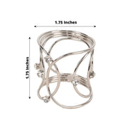 4 Metal Rhinestone Napkin Rings with Hollow Woven Style