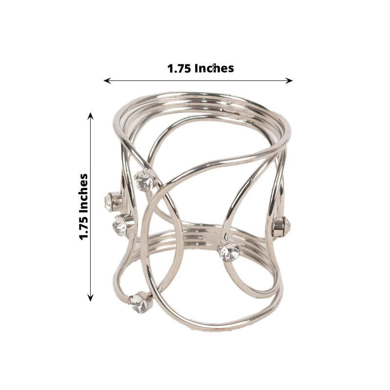 4 Metal Rhinestone Napkin Rings with Hollow Woven Style
