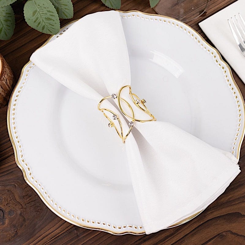 4 Metal Rhinestone Napkin Rings with Hollow Woven Style