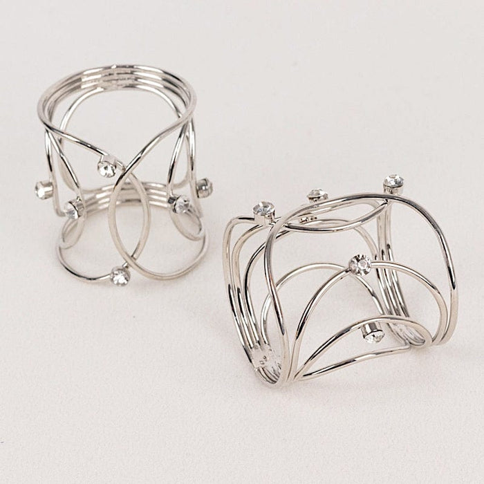 4 Metal Rhinestone Napkin Rings with Hollow Woven Style